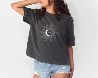Camiseta Sol, Camiseta Luna y Camiseta Estrellas Oversize (Ver tabla de tallas) Colores Confortables Camiseta Celestial Camiseta Boho Camiseta Corta