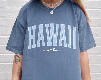 Hawaii Wave Home State Shirt Comfort Colors Women's Tshirts Oversized T-shirt Beach T Shirt Summer Ocean Tee Honolulu Tee Shirt