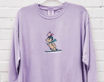 Christmas Winter Shirt Winnie Pooh Skiing Ugly Christmas Sweater T-Shirt Women&#39;s Shirts Friendship Shirt Oversized Shirt Comfort Colors