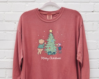Merry Christmas Shirt Winnie Pooh Ugly Christmas Tree Sweater T-Shirt Women&#39;s Shirts Friendship Shirt Oversized Tee Comfort Colors