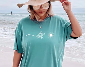 Schildkröte Ozean Sonne T Shirt Strand T-Shirt Strand Bum T-shirt Ozean Shirt Komfort Farben T-Shirt Sommer Shirt übergroße T-Shirt