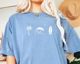 Surf Oceano Palma Sole T Camicia Spiaggia Tshirt Spiaggia Bum T-shirt Tavola da surf Oceano Camicia Comfort Colori Tee Estate Camicia Oversize Tee