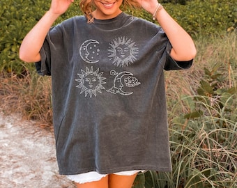 Sun and Moon Shirt Oversize Comfort Colors Celestial Tshirt Shirt Regalo per le donne Boho Shirt Summer Tee Vintage Shirt Space Cosmos Shirts