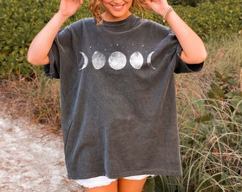 Moon Phases and Stars Shirt Oversized (See sizechart) Comfort Colors Celestial Tshirt Boho Tee Shirt Tee