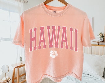 Hawaii Cropped Boxy Shirt Home State Tee Comfort Colors Women's Tshirts Oversized T-shirt Beach T Shirt Summer Honolulu Hibiscus Flower