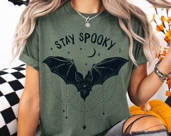 Camiseta de murciélago, camiseta de Halloween, camiseta de murciélagos espeluznantes, camiseta de temporada espeluznante, camiseta de otoño, camiseta extragrande, colores cómodos