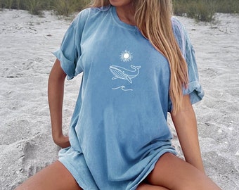 Carina balena minimalista Tee Shirt Balena Tshirt regalo Regali T-shirt Ocean Shirt Comfort Colori Tee Camicia estiva Mare Oversize Tee Camicia nautica