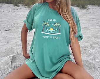 Palm Tree Shirt Sun T Shirt Summer Shirt Beach Tee Ocean Hammock Oversize Vacation Tshirt Comfort Colors Women's Tees Shirts