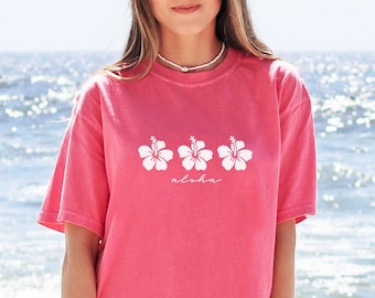 Hibiscus Flower Tshirt Flower Shirt Aloha Hawaii Shirt Comfort Colors Women's Tshirts Oversized T-shirt Beach T Shirt Summer Tee