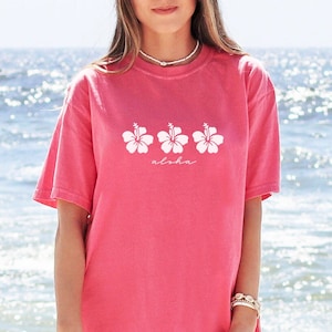 Hibiscus Flower Tshirt Flower Shirt Aloha Hawaii Shirt Comfort Colors Women&#39;s Tshirts Oversized T-shirt Beach T Shirt Summer Tee