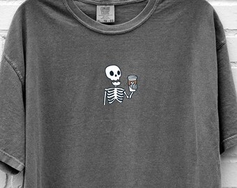 Halloween Shirt Coffee Skeleton Skeletons Tshirt Stay Spooky Tee Spooky Season Fall Shirt Oversized Tshirt Comfort Colors
