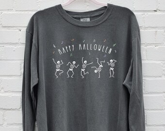 Happy Halloween Camicia Dancing Skeleton Scheletri Tshirt Stay Spooky Tee Spooky Season Autunno Camicia Oversize (taglia in su) Tshirt Comfort Colori