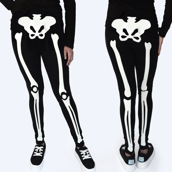 Halloween Umstandsleggings Skelett Kostüm Glow in the Dark Druck auf Vorder- und Rückseite Frauen