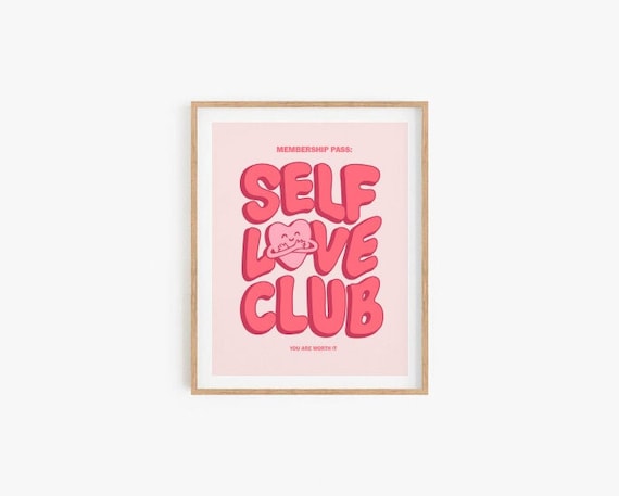 Self Love Club Retro Wall Art Positivity Prints College Dorm Poster Retro Wall Decor Printable Wall Art Inspirational Quote DIGITAL DOWNLOAD