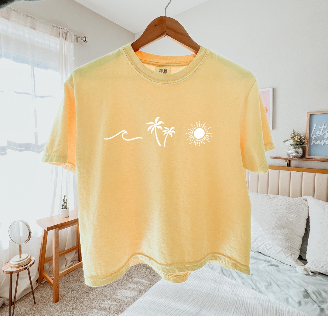 Cropped Ocean Palm Tree Sun Shirt Surfing Vacation T Shirt Summer Beach ...