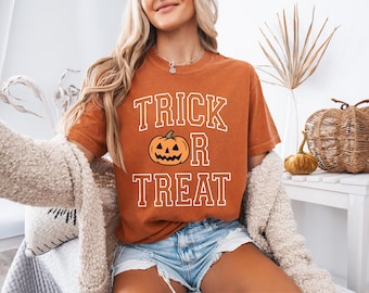 Halloween Shirt Pumpkin Trick Or Treat Tshirt Jack-O-Lantern Jack O Lantern Spooky Season Fall Oversized Tee Comfort Colors