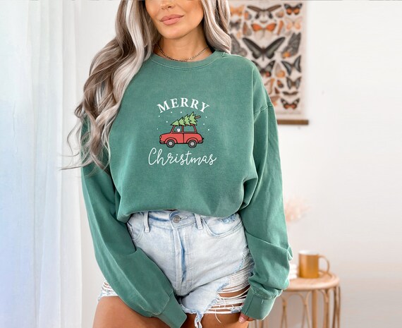 Kerstboom Gedrukt Sweatshirts Voor Vrouwen, Xmas Nieuwigheid Glitter