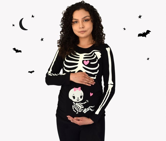 Pregnant Skeleton Baby Girl Halloween Costume T-Shirt