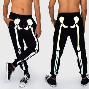 Halloween Skeleton Costume Pants Joggers Sweat Pants Sweatpants Glow in the Dark Print on Front and Back