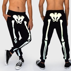 Halloween Skeleton Costume Pants Joggers Sweat Pants Sweatpants Glow in the Dark Print on Front and Back