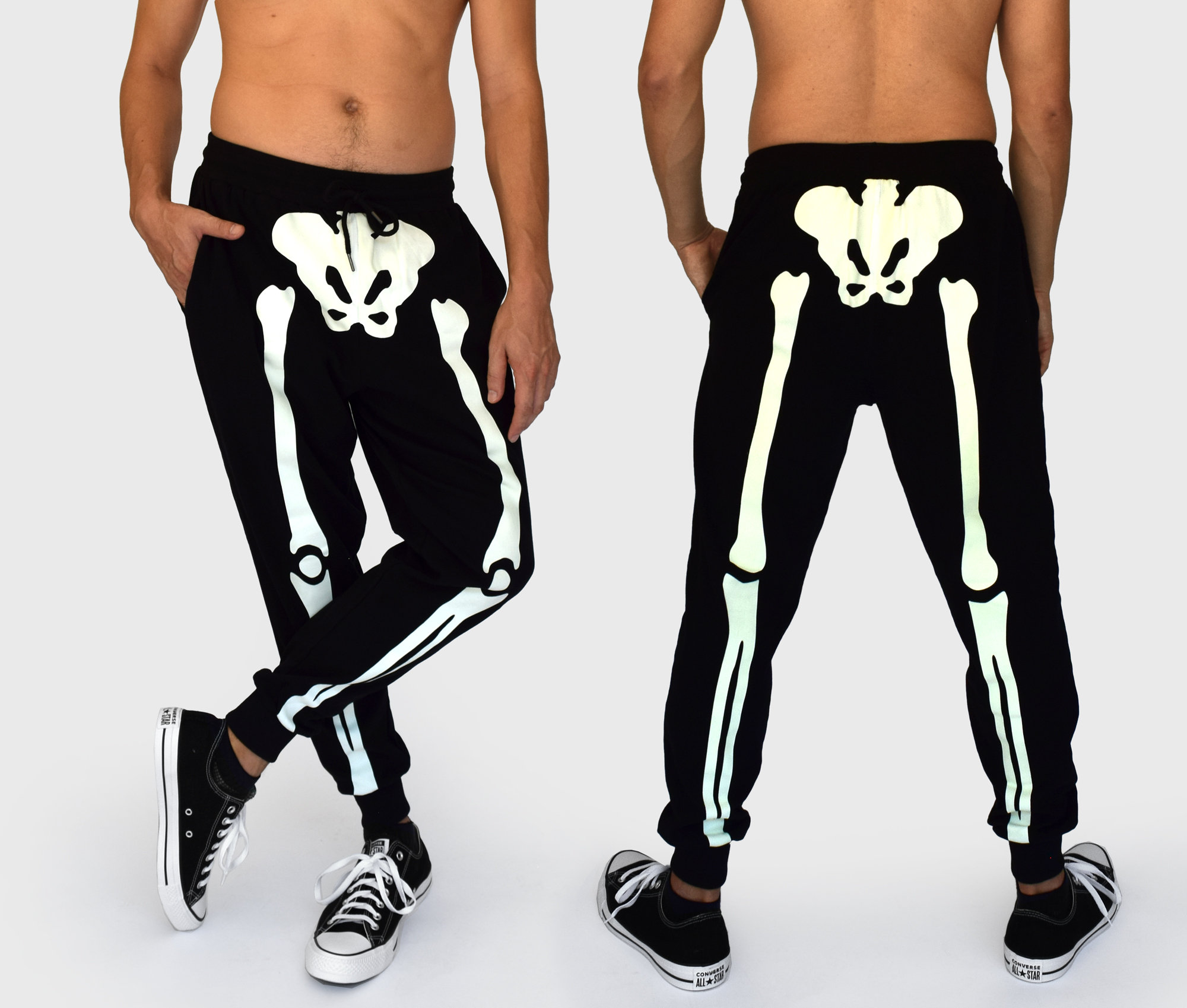 Halloween Skeleton Costume Pants Joggers Sweat Pants Sweatpants Glow in the  Dark Print on Front and Back 