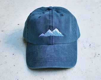 Mountains Mountain Embroidered Hat Nature Outdoor Hiking Cotton Dad Hat Baseball Cap Summer Vacation Hat Pigment Dyed