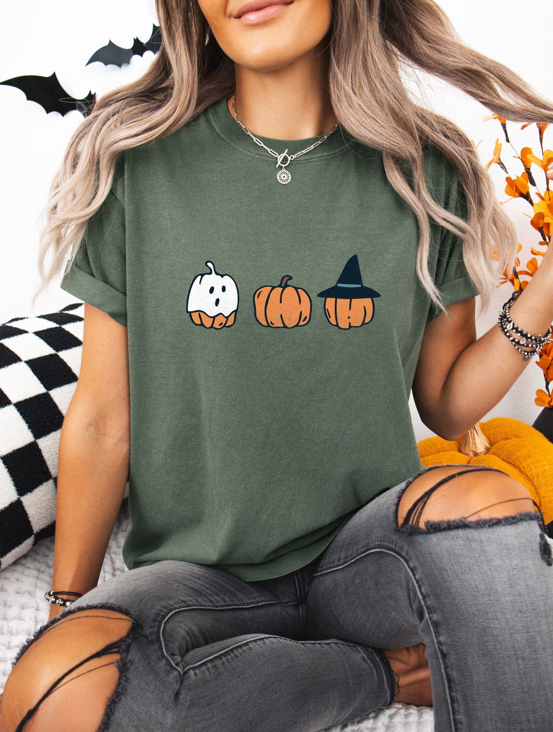 Halloween Pumpkin Unisex Bamboo Viscose/Organic Cotton Short Sleeve Graphic T-Shirt