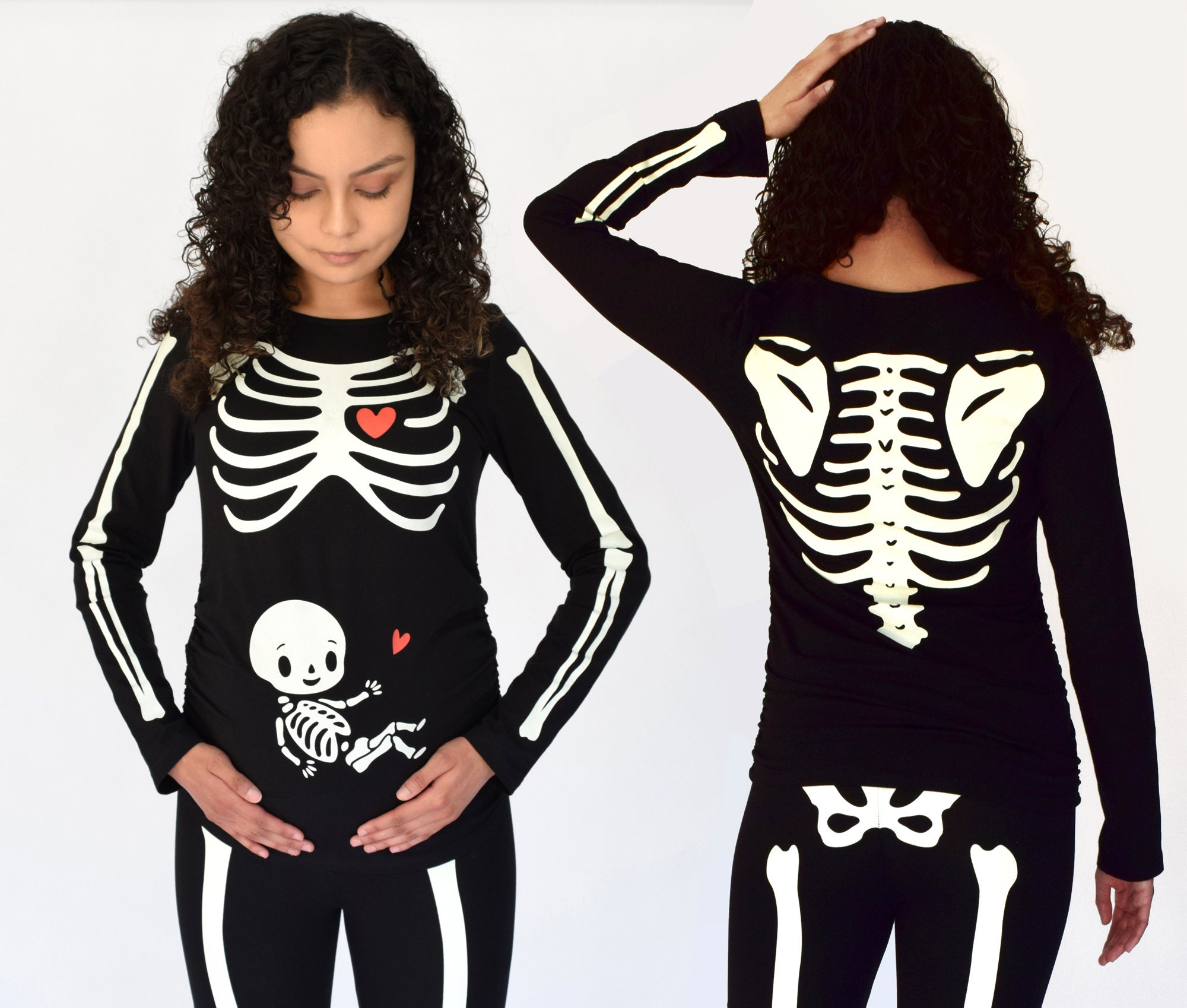 Disfraz de esqueleto de Halloween para embarazadas Camisa y leggings de Halloween para bebes embarazadas Estampado que brilla en la oscuridad en la parte delantera y trasera para mujer Etsy Mexico