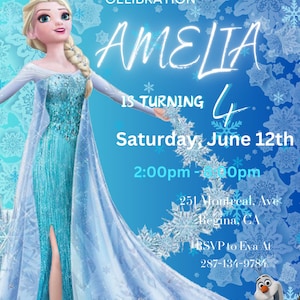 FROZEN Einladung Emelia Geburtstagseinladung Winter Schnee Geburtstag Printable, Editable Instant Download Canva Template Gefrorene einladen
