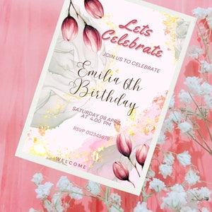 Let&#39;s Celebrate Invitation Template Editable Surprise Birthday Party Invite Printable Baby Shower Party Any Age Gold Glittery