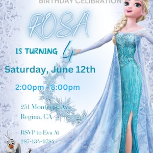 Invitación CONGELADA ROSA Invitación de cumpleaños Cumpleaños de nieve de invierno Imprimible, Descarga instantánea editable Plantilla Canva Invitación congelada