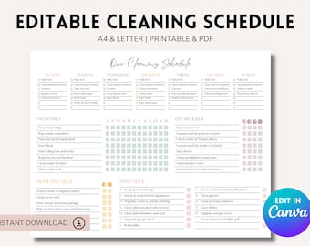 Planificador de limpieza editable, tareas semanales, hogar para personas con TDAH (imprimible)