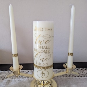 Unity Candle Set - Two Shall Become One - 3 Pcs