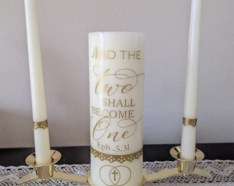 Unity Candle Set - Two Shall Become One - 3 Pcs