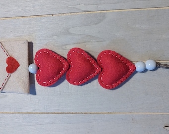 Vilt hart hart met envelop ornamenten, Valentijnsdag harten, Valentijnsdag decoraties, moederdag cadeau