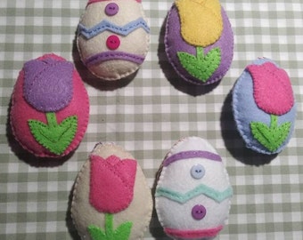 Easter Ornaments Floral Felt Eggs Set of 6