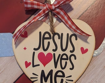 Wood Heart Ornaments, Jesus Loves Me, Valentine's day Decorations, Mother's Day Gift