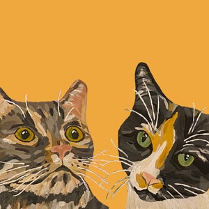 Niestandardowy podwójny portret kota, podwójny portret zwierzaka, podwójny portret zwierzęcia, ręcznie malowany, spersonalizowany, akryl na papierze