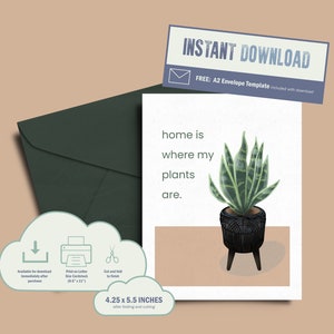 La maison est où mes plantes sont carte imprimable - carte d'amour des plantes - Téléchargement instantané PDF - couper et plier modèle de carte imprimable PDF A2
