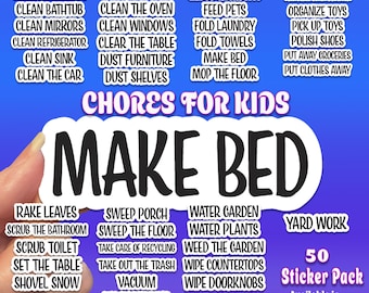 Chores For Kids Labels 50 Sticker Pack Cleaning Stickers Sticker Sheet Text Stickers Txt Stickers Kid Room Dry Erase Stickers