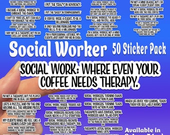 Social Worker 50 Sticker Pack Decal for Tumbler, Laptop, Water-bottle, Hydro Flask Sticker, Car, Mirror, Window