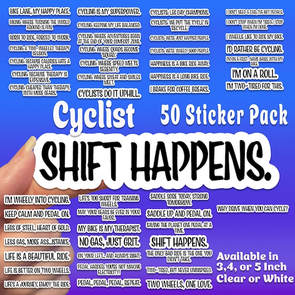 Cyclist Bicycler 50 Sticker Pack Decal for Tumbler, Laptop, Water-bottle, Hydro Flask Sticker, Car, Mirror, Window
