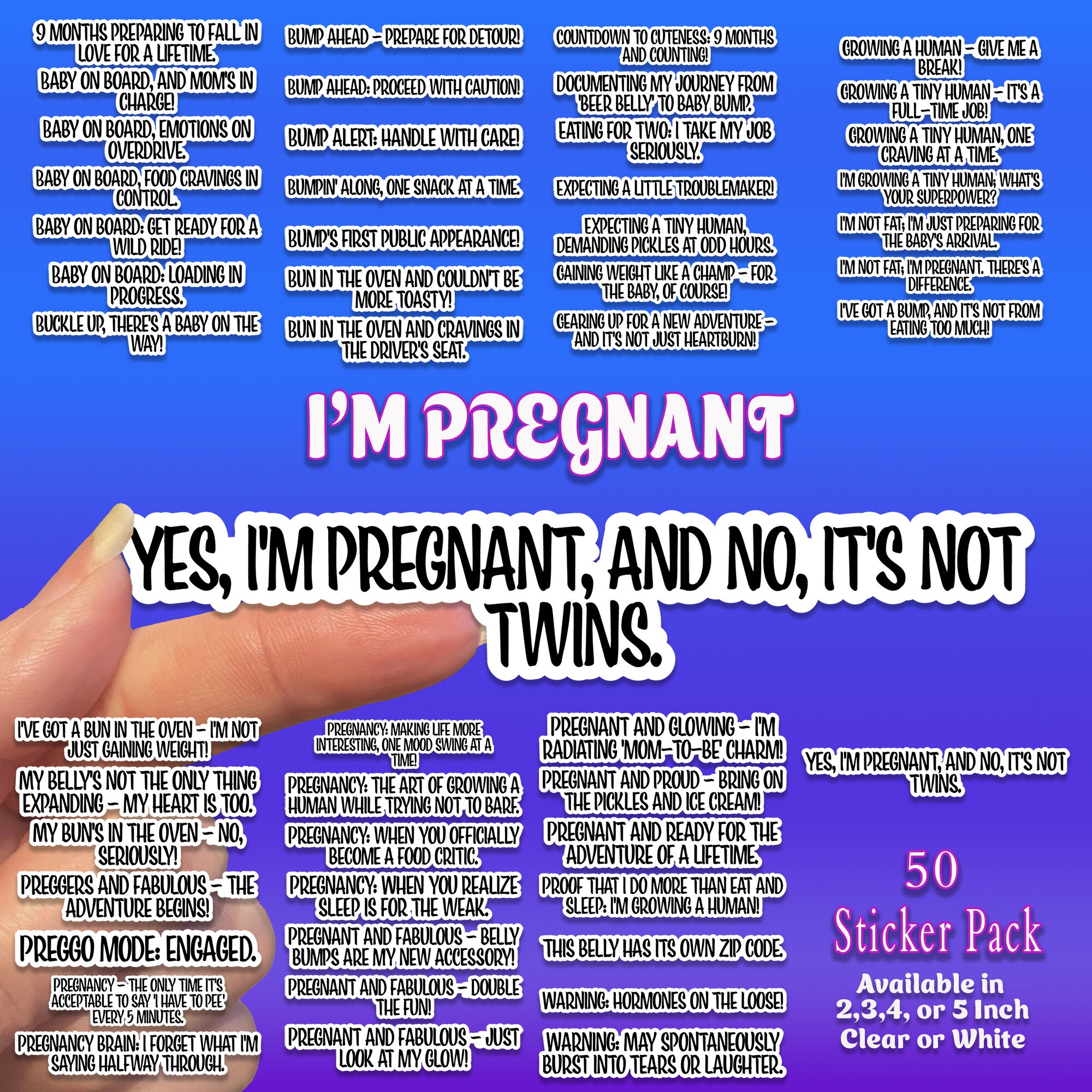 I'm Pregnant I Am Pregnant 50 Sticker Pack Text Stickers Sticker Sheet ...