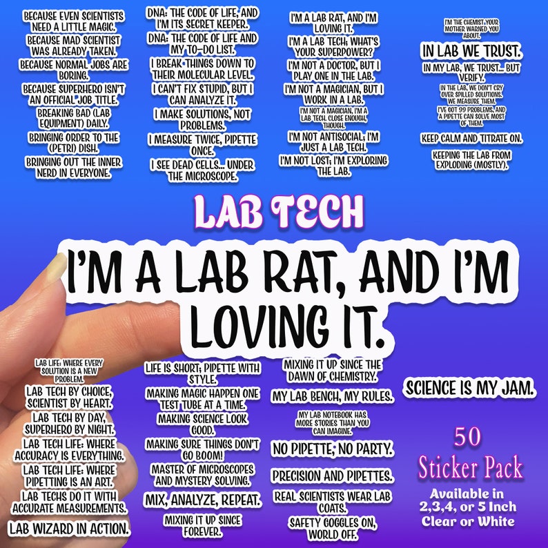 Lab Rats Stickers Lab Tech 50 Sticker Pack Water Bottle Sticker, Laptop Decals, Sticker ...