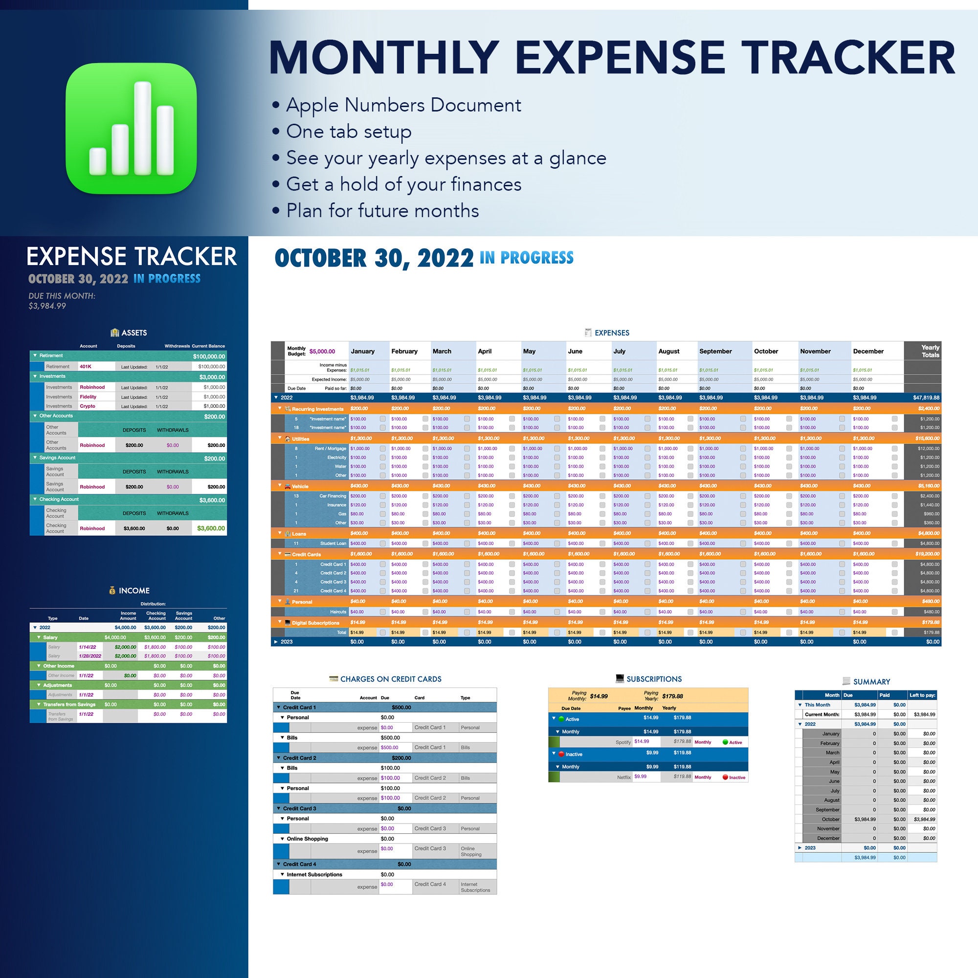 Easy Budget Tracker in Apple Numbers, Income and Expense Tracker, Small ...