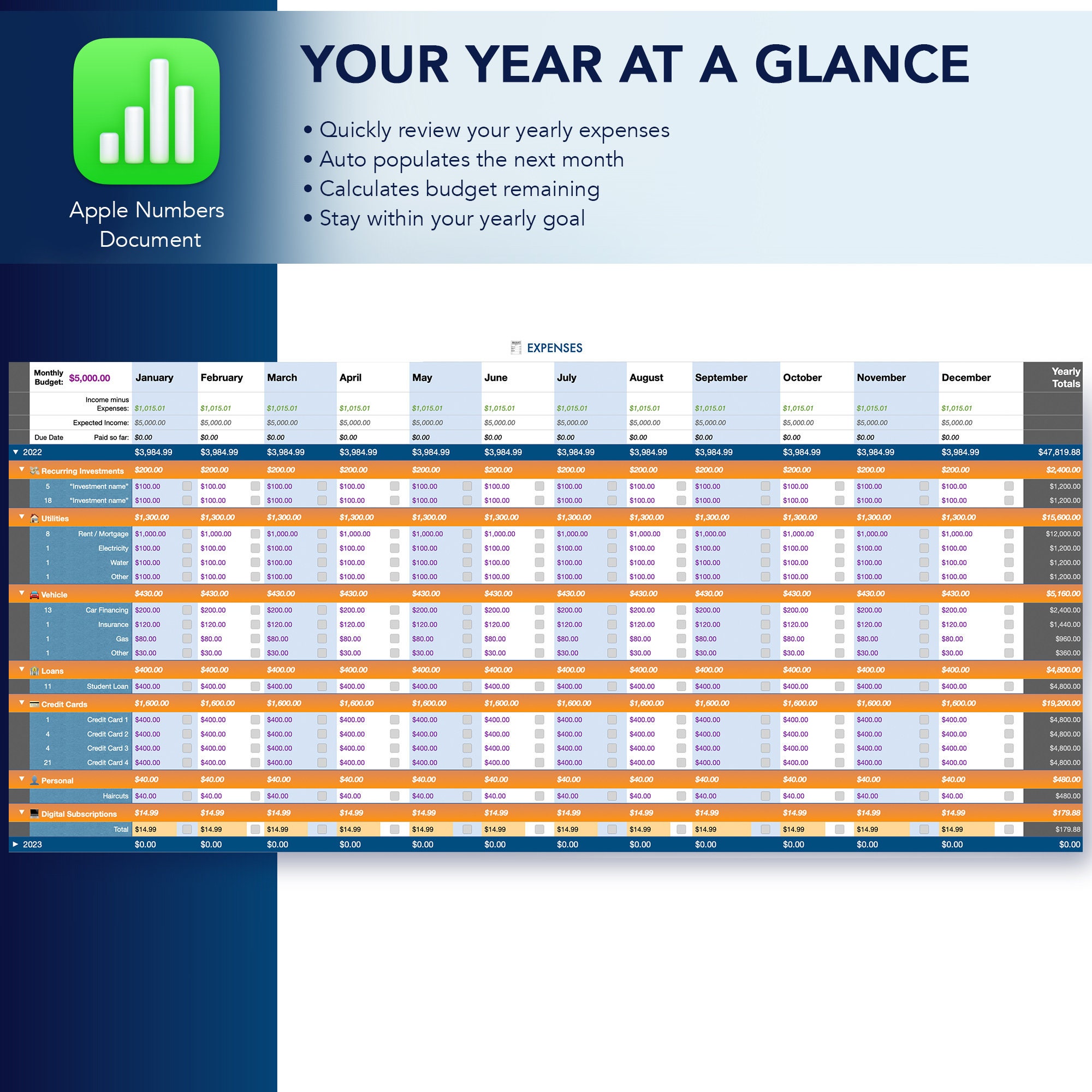 Easy Budget Tracker in Apple Numbers, Income and Expense Tracker, Small ...
