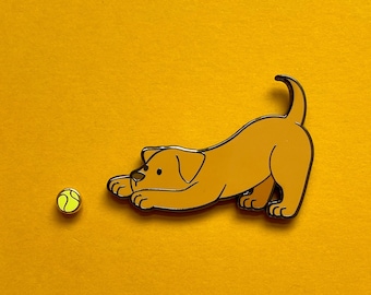 Dog with Tennis Ball Enamel Pin