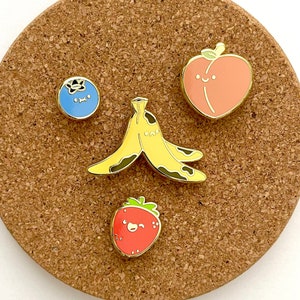 Fruit Enamel Pins - Blueberry, Strawberry, Peach, Banana - Etsy