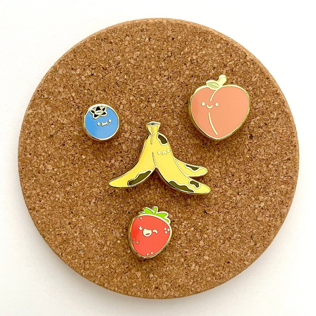 Fruit Enamel Pins - Blueberry, Strawberry, Peach, Banana - Etsy