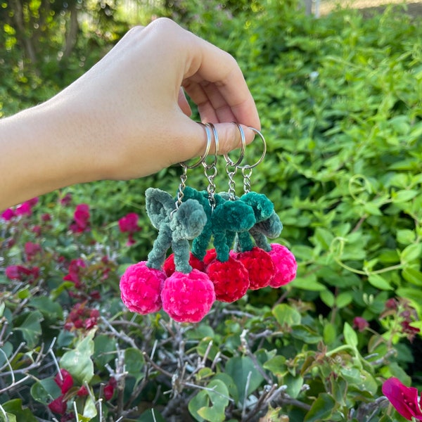 Crochet Cherry Plush Keychain